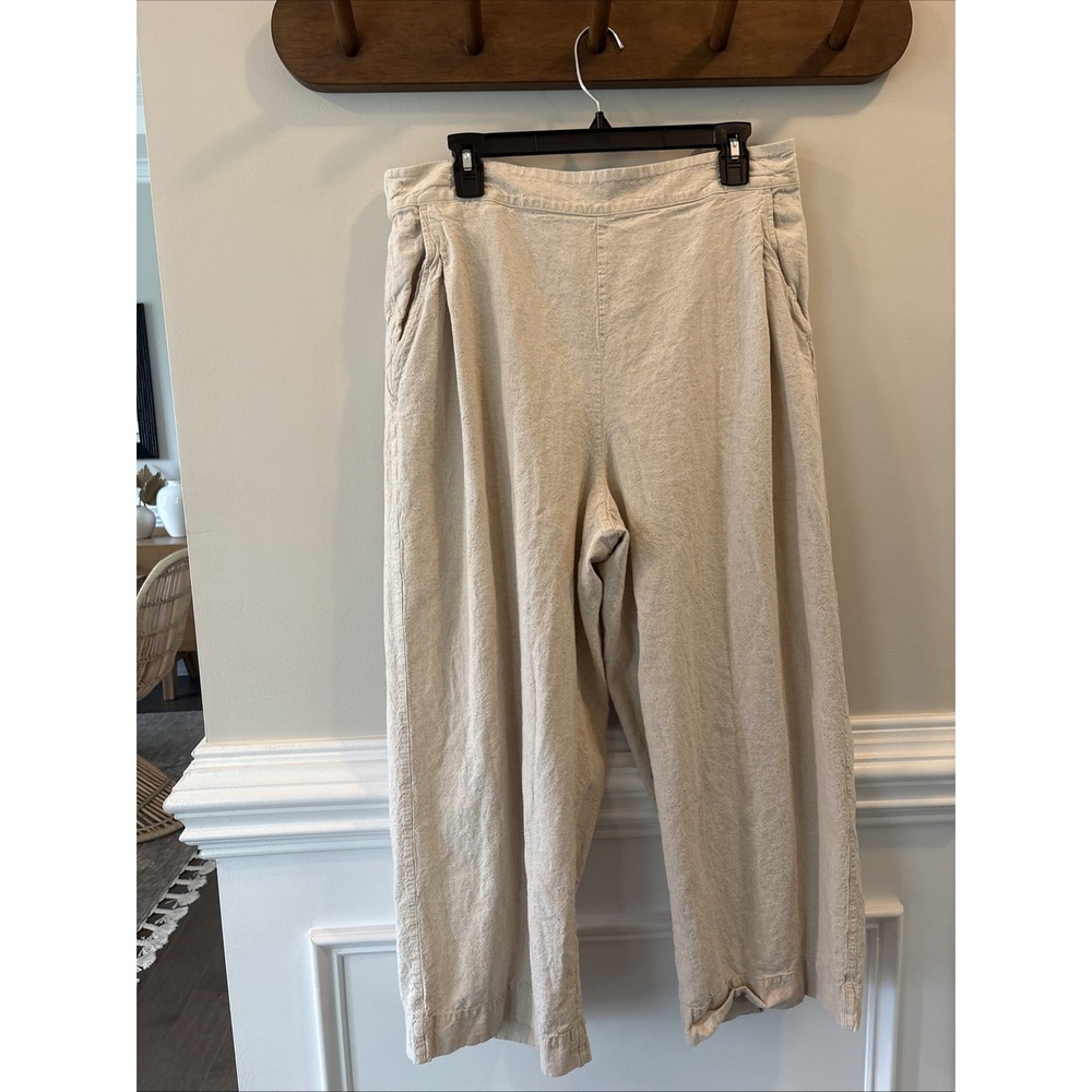 Madewell Pull-On Straight Crop Pant Beige Linen Blend Beachy Coastal NP860 Sz 14